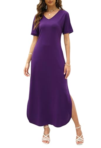 Vanya Maxi Dress in Zebra - Womens Summer V Neck Maxi Dress Casual Loose Split Dresses with Pockets MY128 Purple