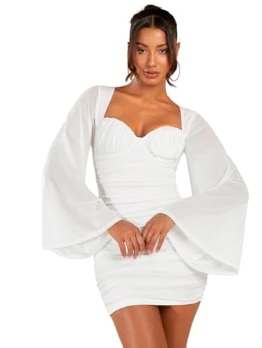 Vanya Maxi Dress in Zebra - Women's Printed Drawstring Side Round Neck Marble Long Sleeve Bodycon Mini Dress Solid White