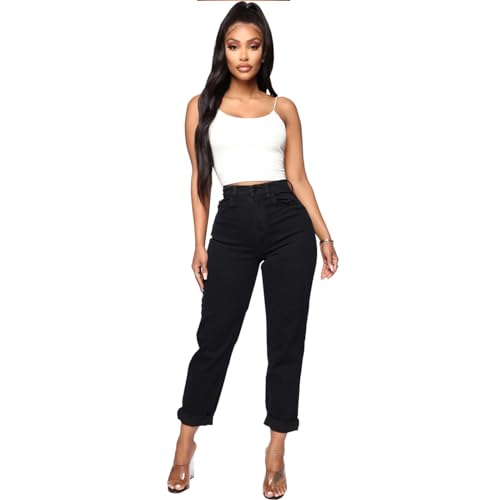 Mom Jeans - SheKiss Boyfriend Stretchy Jeans for Women Distressed Frayed High Waisted Trendy Denim Blue Jeans