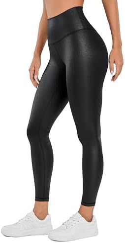 Leather Leggings - CRZ YOGA Butterluxe Matte Faux Leather Leggings for Women 25" - High Waisted Stretch Ankle Leather Pants Pleather Tights Faux Leather Black