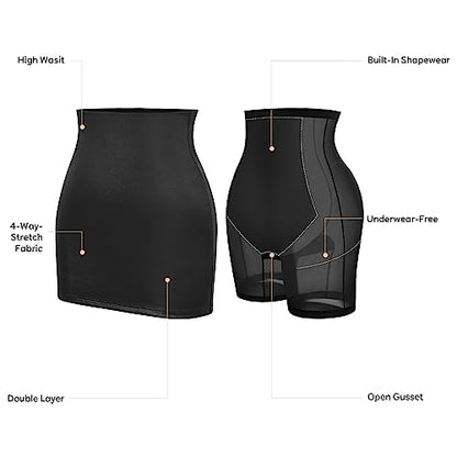 Popilush Shapewear Faux Leather Skirts with Built in Shapewear Tummy Control High Waist Mini Skirt with Shaper for Women
