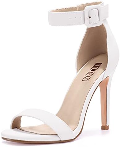 Women's Dressy Stiletto Heeled Sandals – Open Toe Ankle Strap Heels for Wedding, Party, or Homecoming White Pu