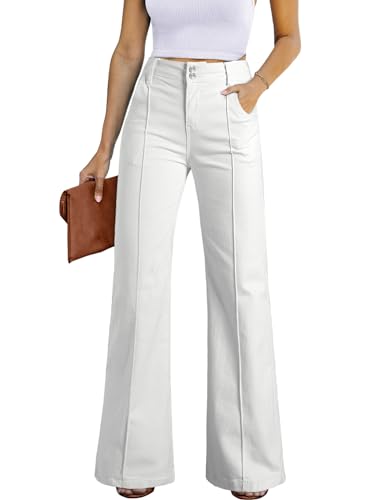 Celine Jeans - Womens Wide Leg Jeans Casual Baggy High Waisted Stretch Denim Pants White