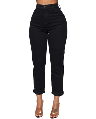 Mom Jeans - SheKiss Boyfriend Stretchy Jeans for Women Distressed Frayed High Waisted Trendy Denim Blue Jeans Black Jeans for Women 767