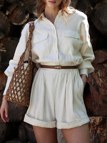 Casual Button Front Long Sleeve Romper