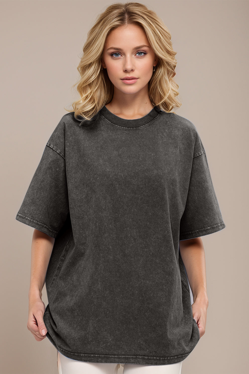 Basic Bae Round Neck Half Sleeve T-Shirt Dark Gray