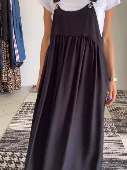 Full Size Ruched Wide Strap Overall Maxi Dress Plus Size