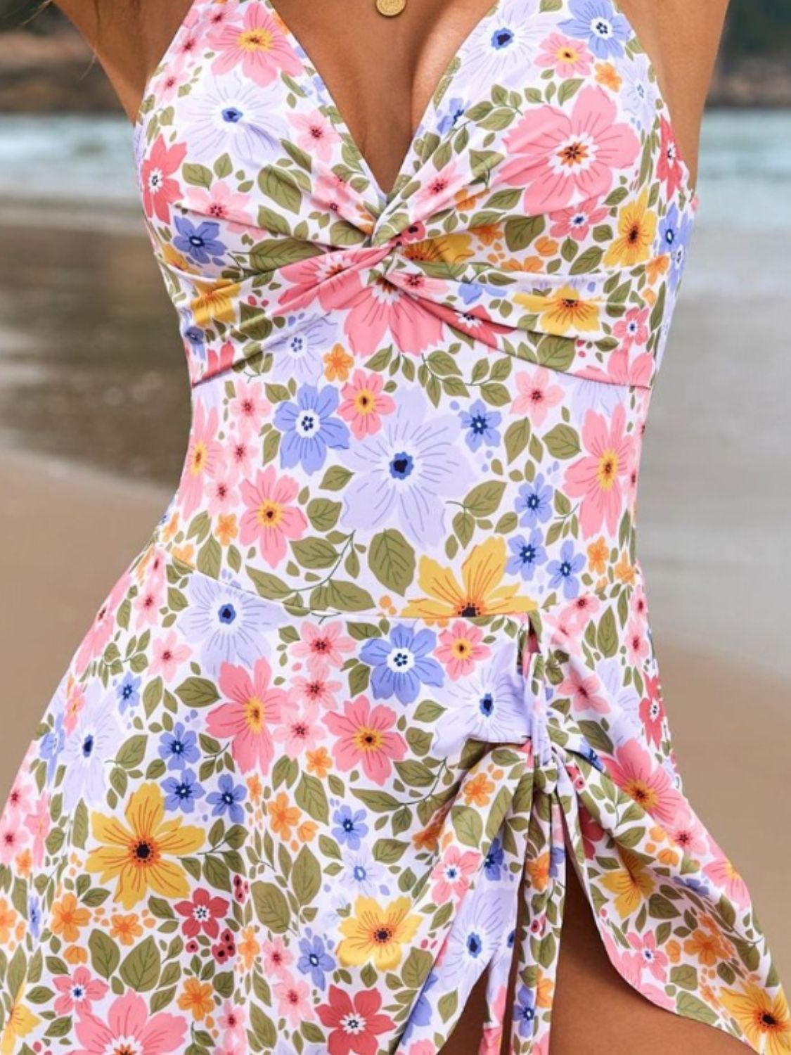 Twisted Front Crisscross Double Spaghetti Strap One-Piece Swimwear