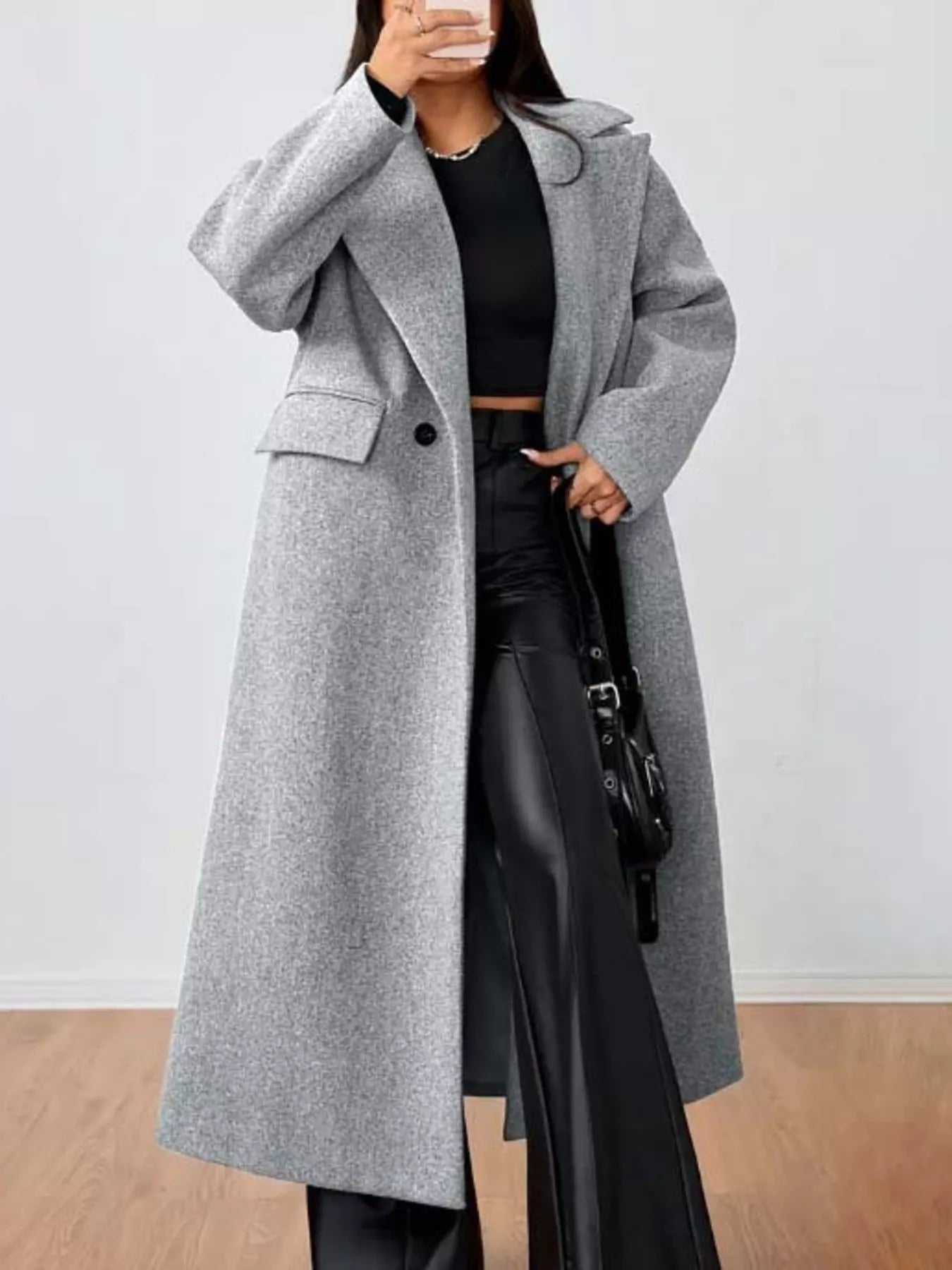 Wool-Blend Longline Overcoat Gray
