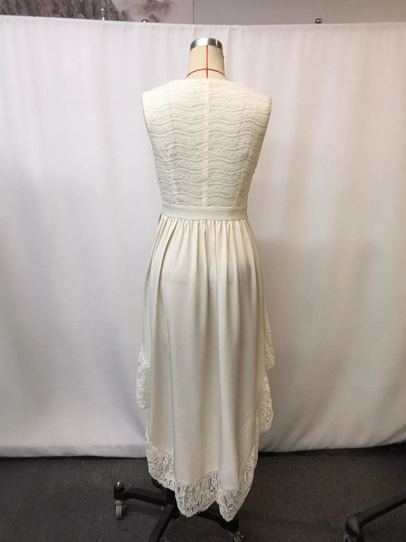 Lace Trim High-Low Sleeveless Dress