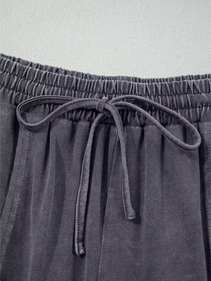 Flower Patch Mineral Washed Terry Knit Cropped Wide Leg Pants