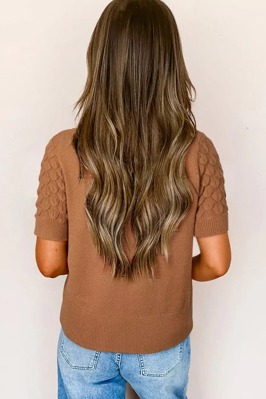 Textured Knit Short Sleeve Pullover