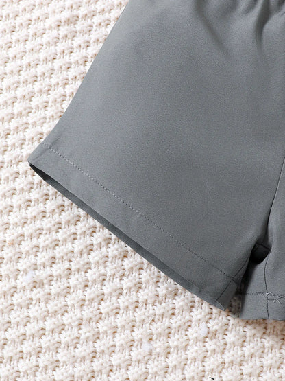 Children's Hat Dinosaur Plaid Button Up Top and Shorts 3-Piece Set