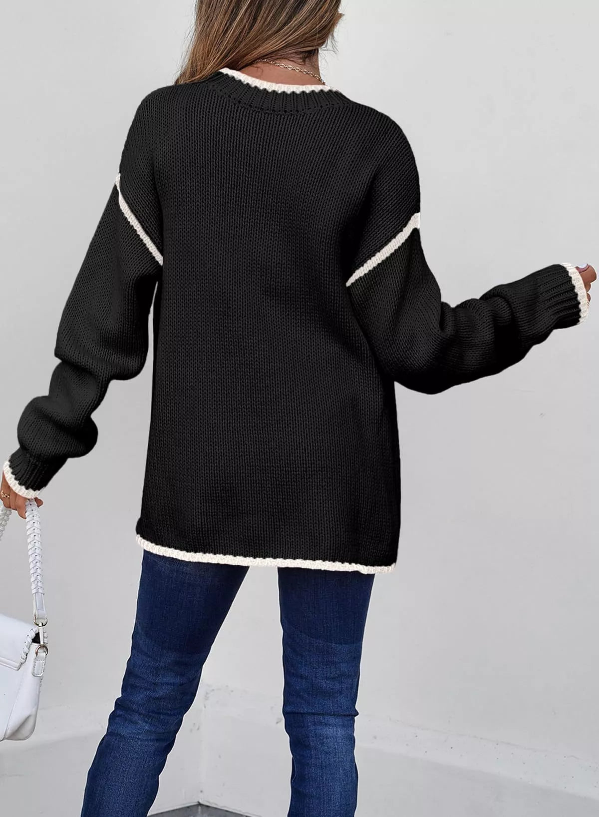 Contrast Trim Long Sleeve Sweater