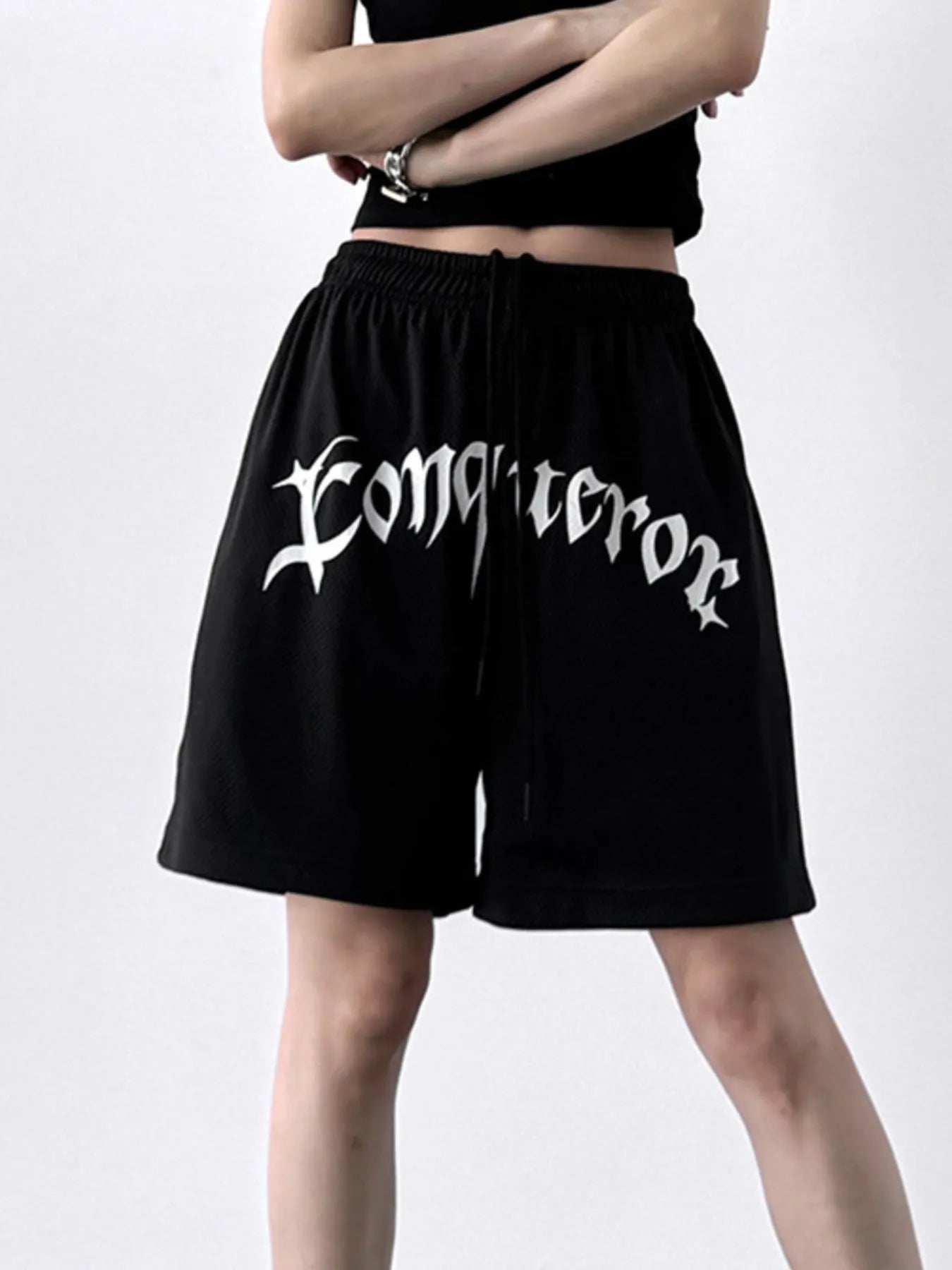 Drawstring Letter Shorts