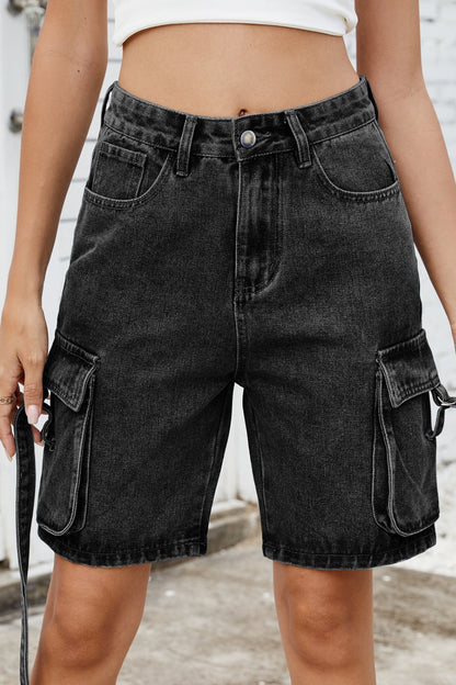 Washed Cargo Denim Shorts Black