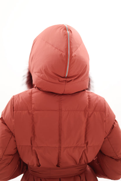 Genuine Silver Fox Fur Trim Down Coat