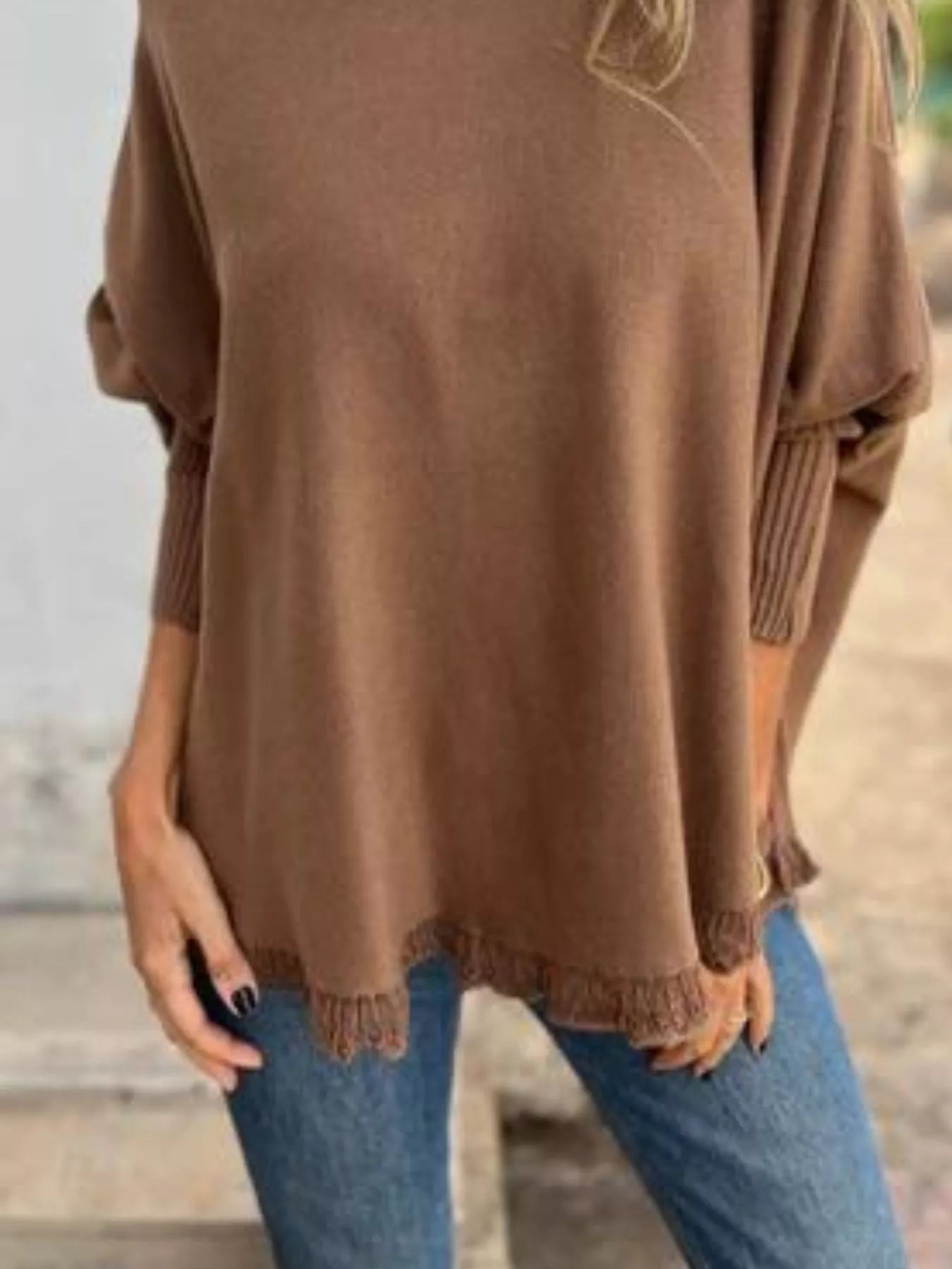 Full Size Round Neck Long Sleeve Knit Top with Lace Trim Plus Size