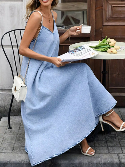 V-Neck Denim Cami Dress