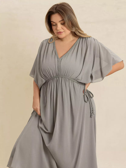 Plus Size V-Neck Flutter Sleeve Dress