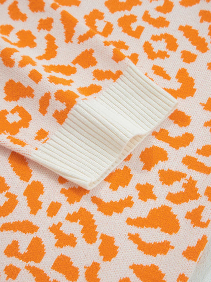 Leopard Drop Shoulder Chunky Knitted Cardigan