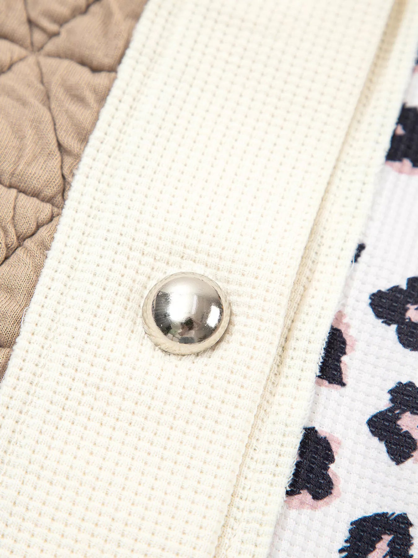 Leopard Waffle Quilted Patchwork Button Front Jacket