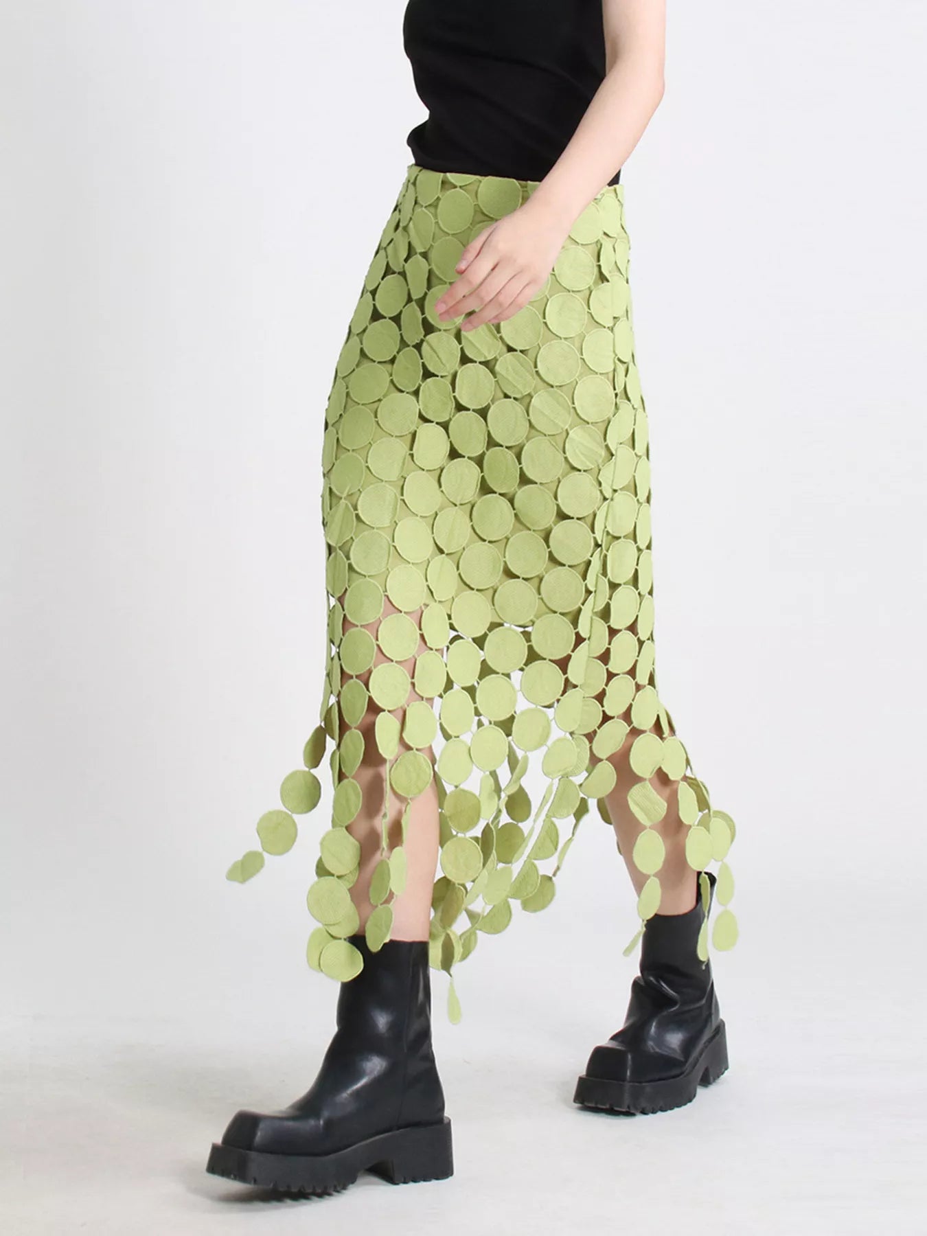 Fringe Midi Skirt Green