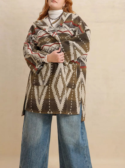 Plus Size Aztec Print Hooded Open Front Cardigan