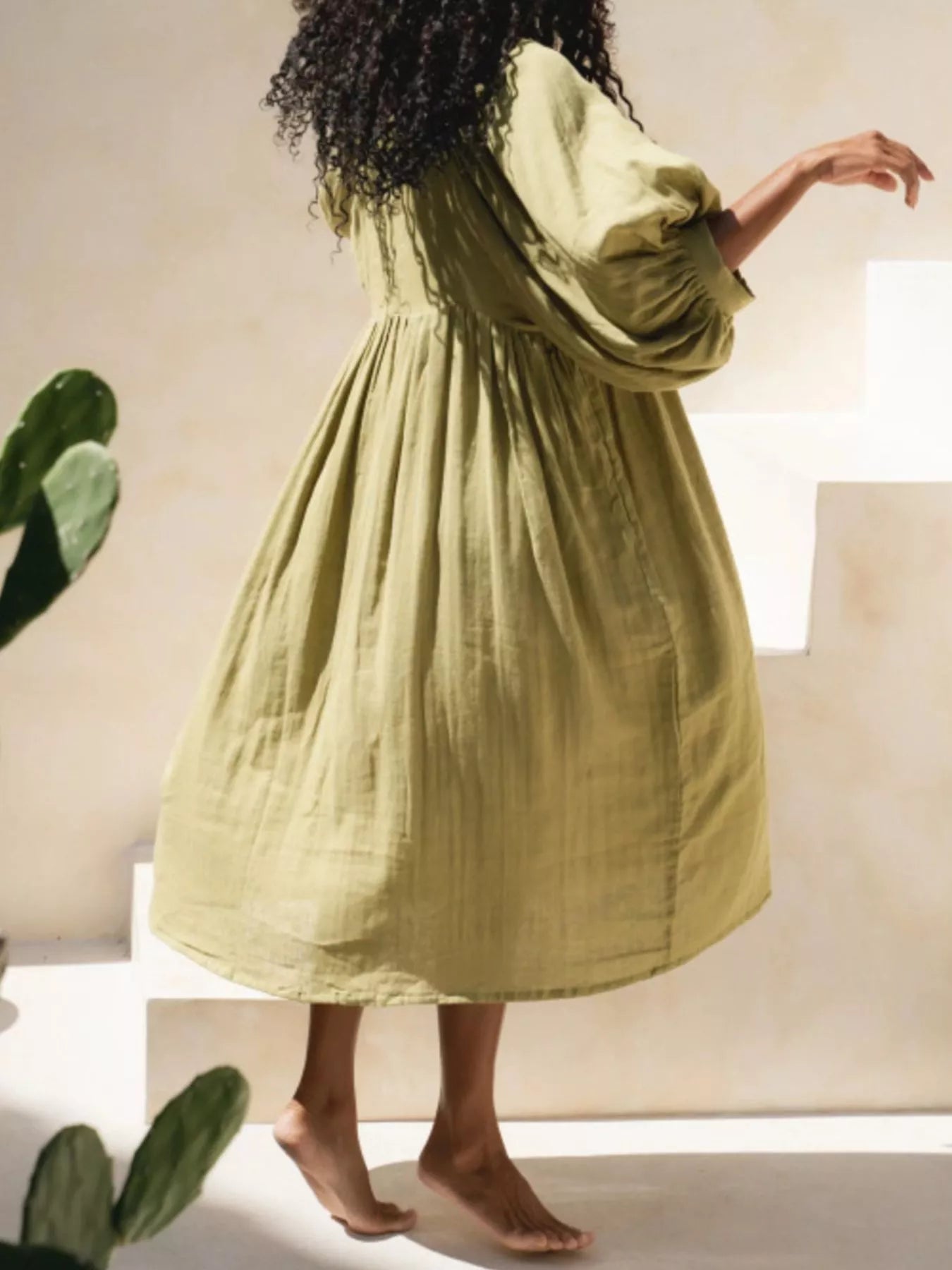 Tie Neck 3/4 Sleeve Midi Dress