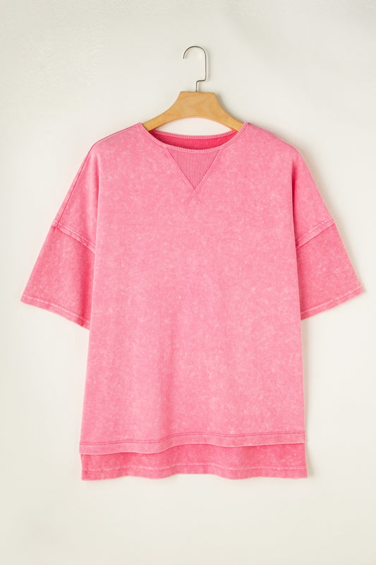Plus Size Round Neck Half Sleeve T-Shirt Blush Pink