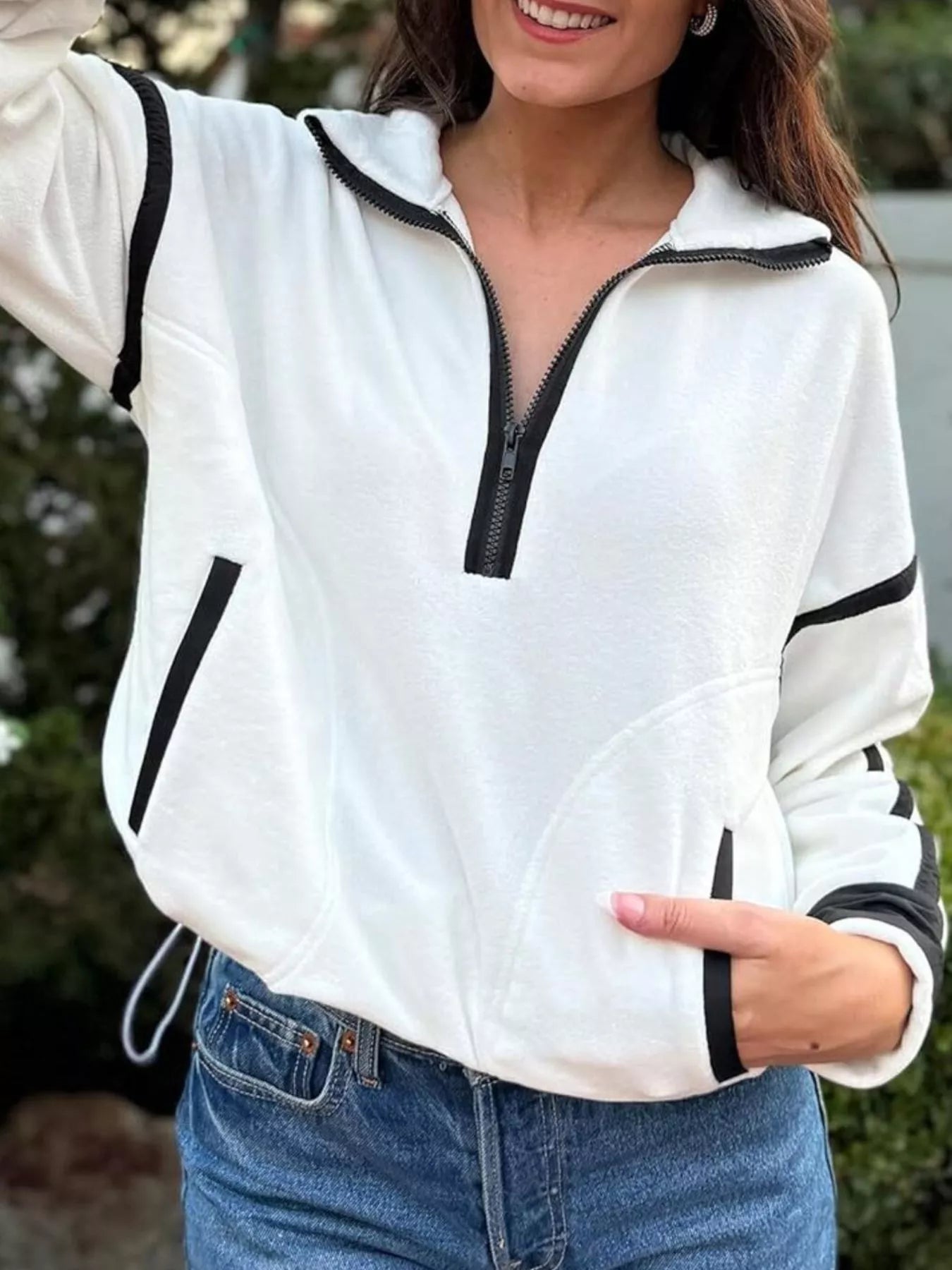 Half Zip Dropped Shoulder Sweatshirt