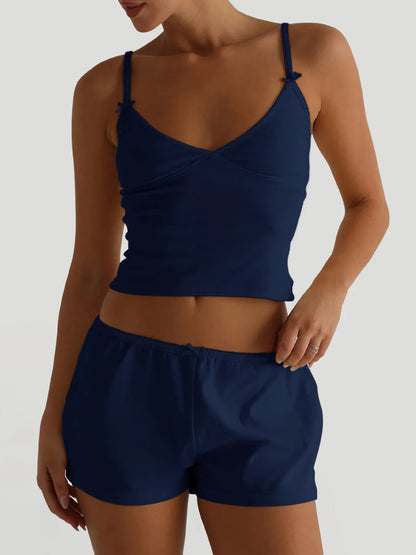 V-Neck Cami and Shorts Set Navy Blue