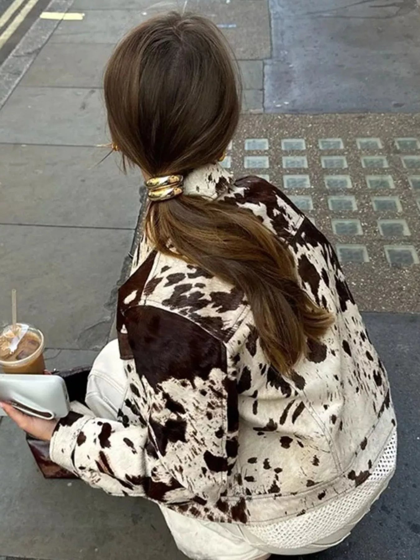 Cow Print Collared Neck Jacket