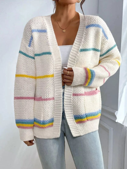 Striped Knit Open Front Cardigan