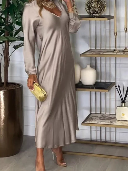 Full Size V-Neck Long Sleeve Midi Dress Plus Size