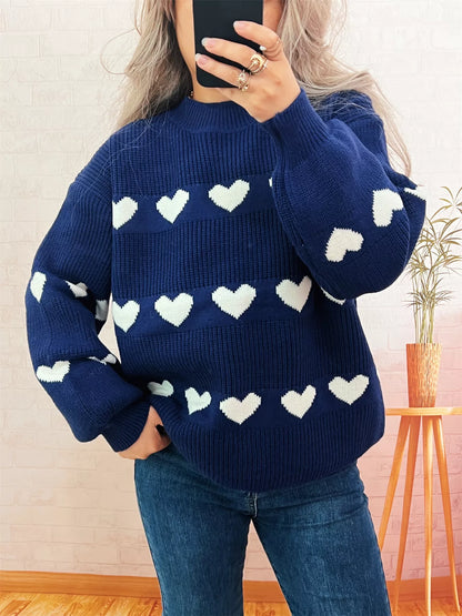 Heart Pattern Dropped Shoulder Sweater