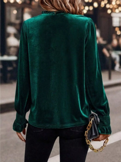 Velvet Ruffle Trim Blouse