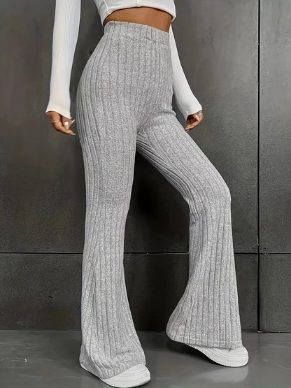Plus Size Ribbed Knit High Waist Flare Pants