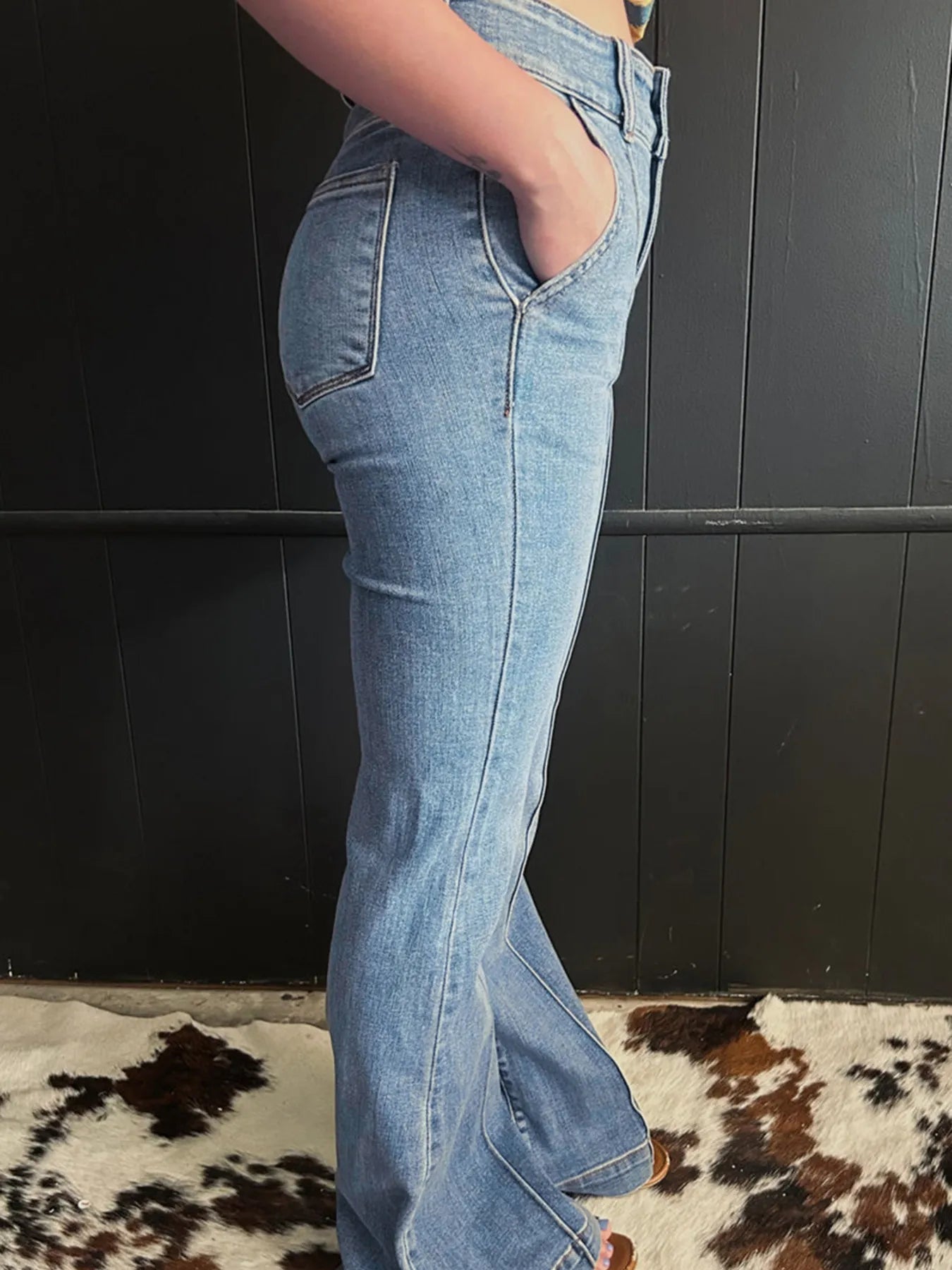 High-Waisted Flare Jeans with Seam Detail
