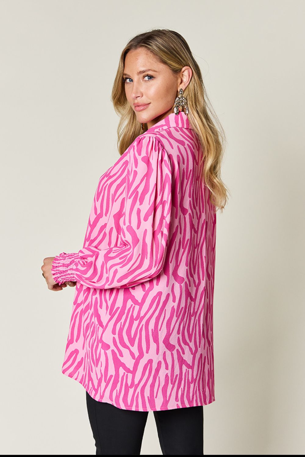 Smocked Long Sleeve Top with Alluring Print