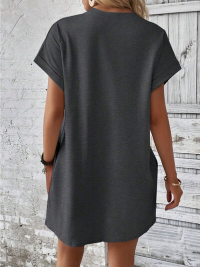 Round Neck Short Sleeve Mini Tee Dress with Pockets