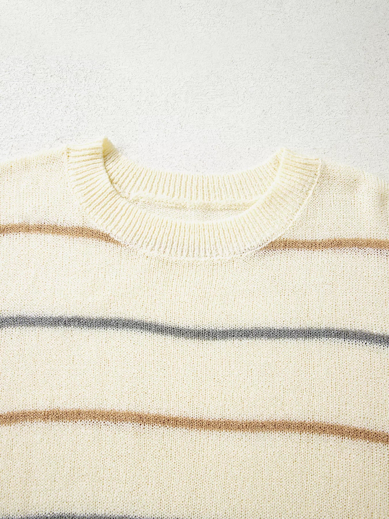 Stripe Striped Ribbed Edge Drop Shoulder Sweater