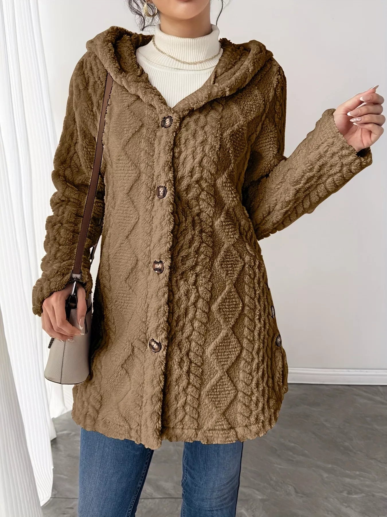 Full Size Button-Down Hooded Outerwear Plus Size
