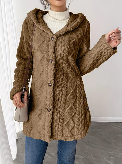 Full Size Button-Down Hooded Outerwear Plus Size