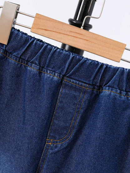 Children's Round Neck Letter Graphic T-Shirt and Distressed Jeans Set