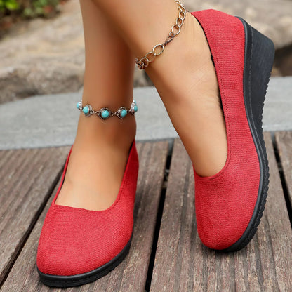 Wedge Heel Slip-On Loafers Red