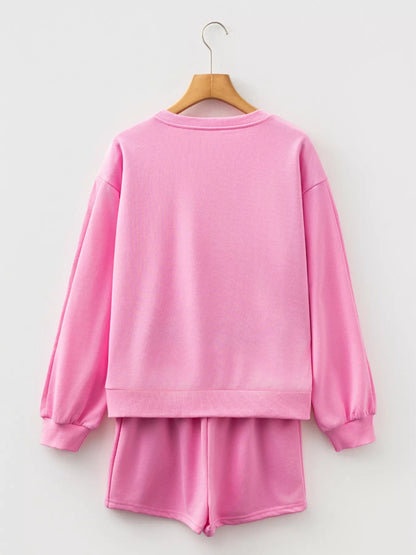 Bow Embroidered Sweatshirt and Shorts Set