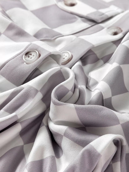 Checkerboard Flap Pocket Button Front Shacket