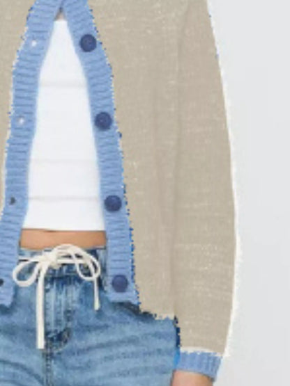 Contrast Trim Button-Up Cardigan