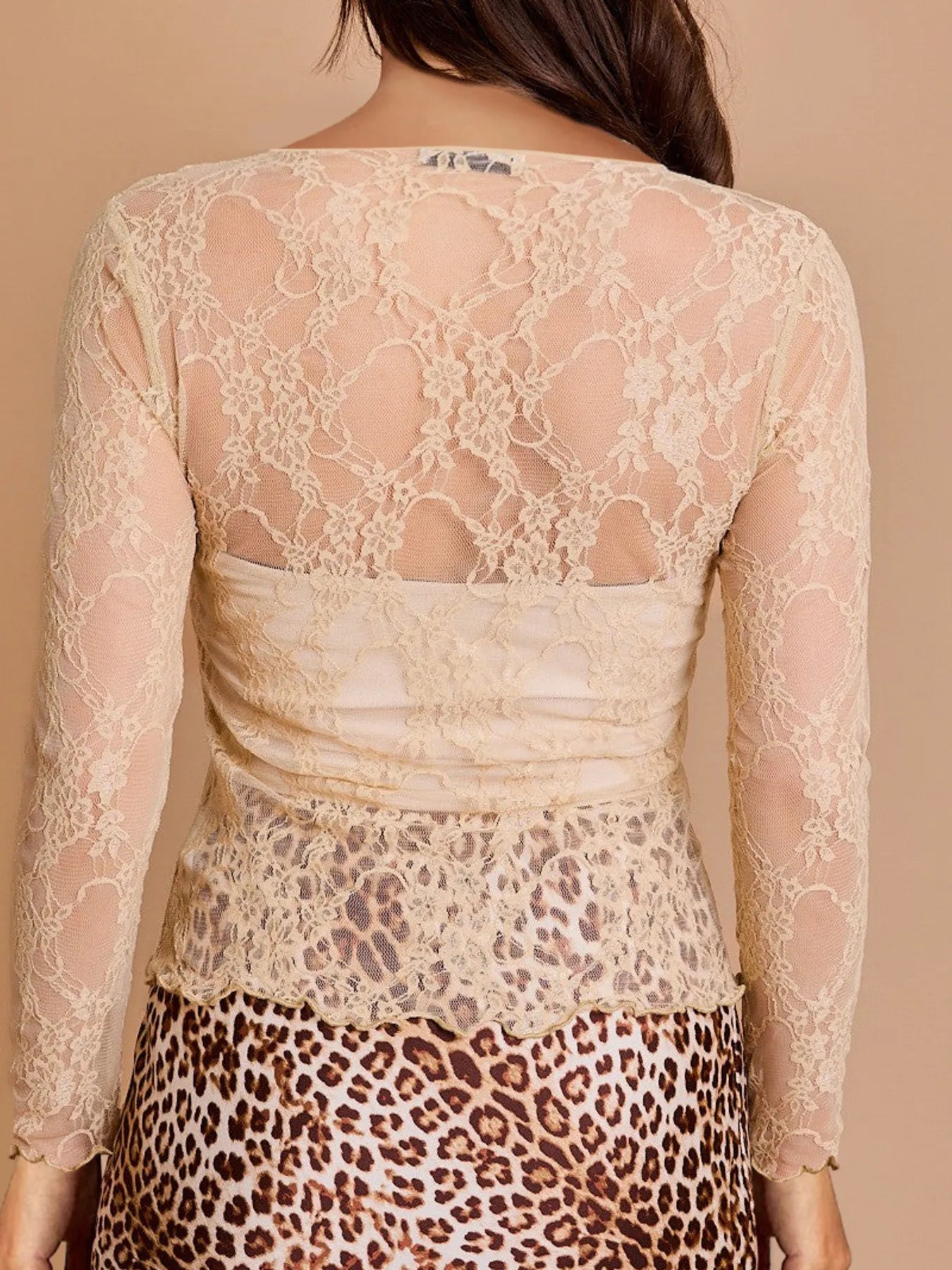 Mesh Floral Lace Long Sleeve T-Shirt